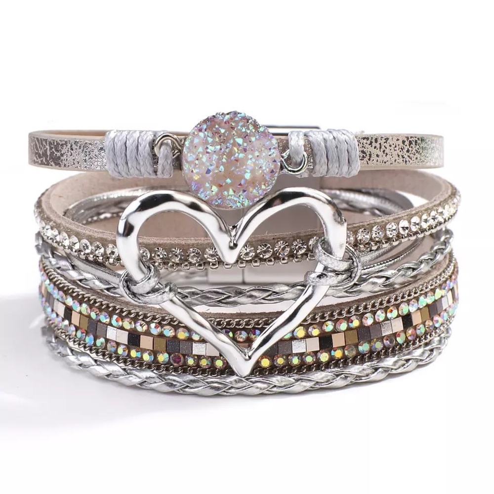 2/$12 Silver leather fashion bracelet.